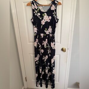 Floral Sleeveless Maxi Dress - Blue and Pink